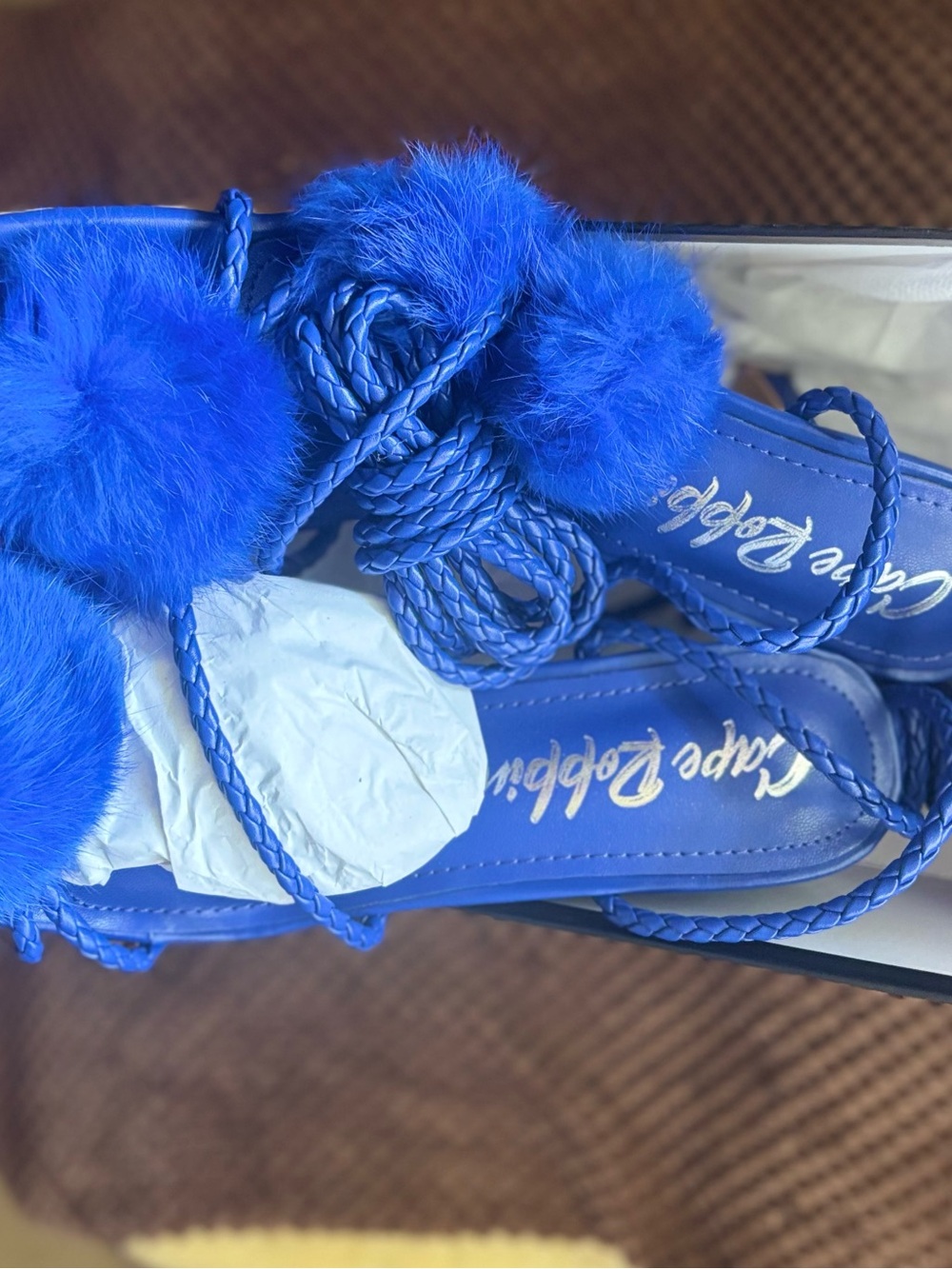Cape Robbin Electric Blue Pom-Pom Lace-Up Heels